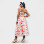 Hope Rüschentop-Kleid mit Schlitzdetail, Blumenprint Rosa/Weiß, Spaghettiträger, Rückseite.