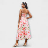 Hope Rüschentop-Kleid mit Schlitzdetail, Blumenprint Rosa/Weiß, Spaghettiträger, Rückseite.