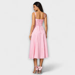 Hope Rüschentop-Kleid mit Schlitzdetail, Karo Rosa/Weiß, Spaghettiträger, Rückansicht.
