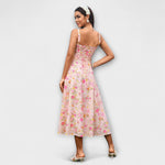 Hope Rüschentop-Kleid mit Schlitzdetail, Blumenprint Rosa/Weiß, Spaghettiträger, Rückansicht.