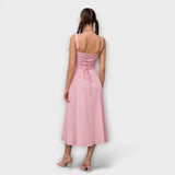 Hope Rüschentop-Kleid in Rosé mit Trägern, Schnürung im Rücken, Rückansicht