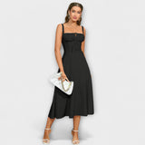 Hope Rüschentop-Kleid in Schwarz mit Trägern, gerafftes Bandeau-Oberteil und Schlitz vorn