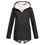 Wind- und Wetterjacke mit sherpa-Kapuze, Reißverschluss, schwarz, 2 Taschen