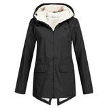 Wind- und Wetterjacke mit sherpa-Kapuze, Reißverschluss, schwarz, 2 Taschen