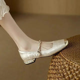 Beige orthopädische Mary Janes mit Knöchelriemchen, Blockabsatz und goldener Zehenpartie