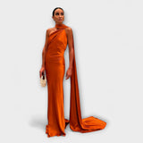 Oranges Maxikleid mit Neckholder und drapiertem Ausschnitt, bodenlang