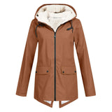 Wind- und Wetterjacke mit sherpa-Kapuze, Reißverschluss, braun, 2 Taschen