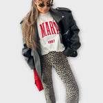 Jeans mit Leopardenmuster, tapered Bein, Gürtelschlaufen am Bund