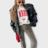 Jeans mit Leopardenmuster, tapered Bein, Gürtelschlaufen am Bund