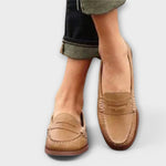 Klassische Damen-Loafer in Beige, Ledermuster mit Umschlagnaht und gepolsterter Kappe