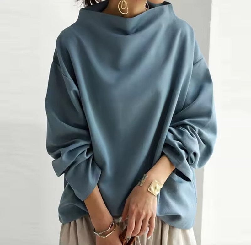 Wanda™-Pullover mit hohem Kragen, Blau, lange Ärmel, locker geschnitten