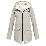 Wind- und Wetterjacke mit sherpa-Kapuze, Reißverschluss, beige, 2 Taschen