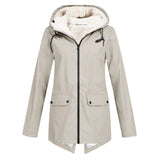 Wind- und Wetterjacke mit sherpa-Kapuze, Reißverschluss, beige, 2 Taschen