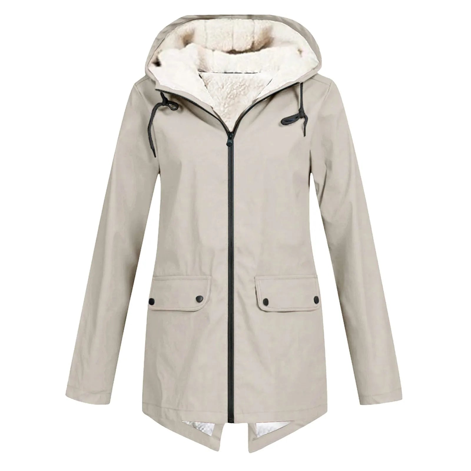 Wind- und Wetterjacke mit sherpa-Kapuze, Reißverschluss, beige, 2 Taschen