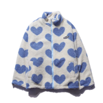 Doppelseitiger Herzmantel, blau-weiß: Fleece mit Herzmuster und Reißverschluss