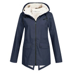 Wind- und Wetterjacke mit sherpa-Kapuze, Reißverschluss, dunkelblau, 2 Taschen