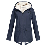 Wind- und Wetterjacke mit sherpa-Kapuze, Reißverschluss, dunkelblau, 2 Taschen