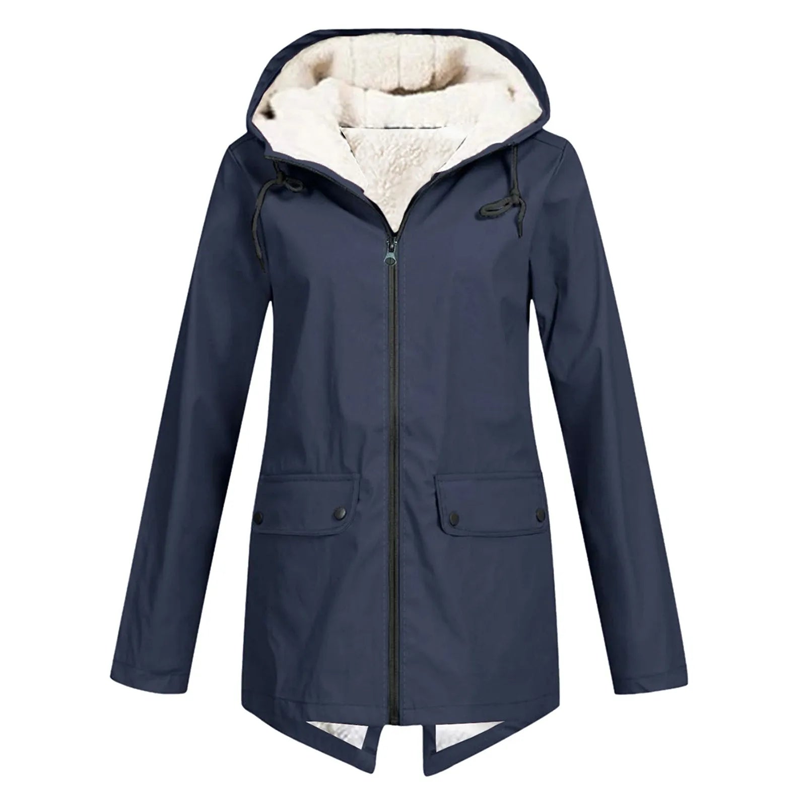 Wind- und Wetterjacke mit sherpa-Kapuze, Reißverschluss, dunkelblau, 2 Taschen
