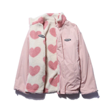 Doppelseitiger Herzmantel, rosa: Herzfleece-Innenseite mit Reißverschluss