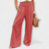 Lässige weite Leinenhose mit elastischem Bund, roséfarbig