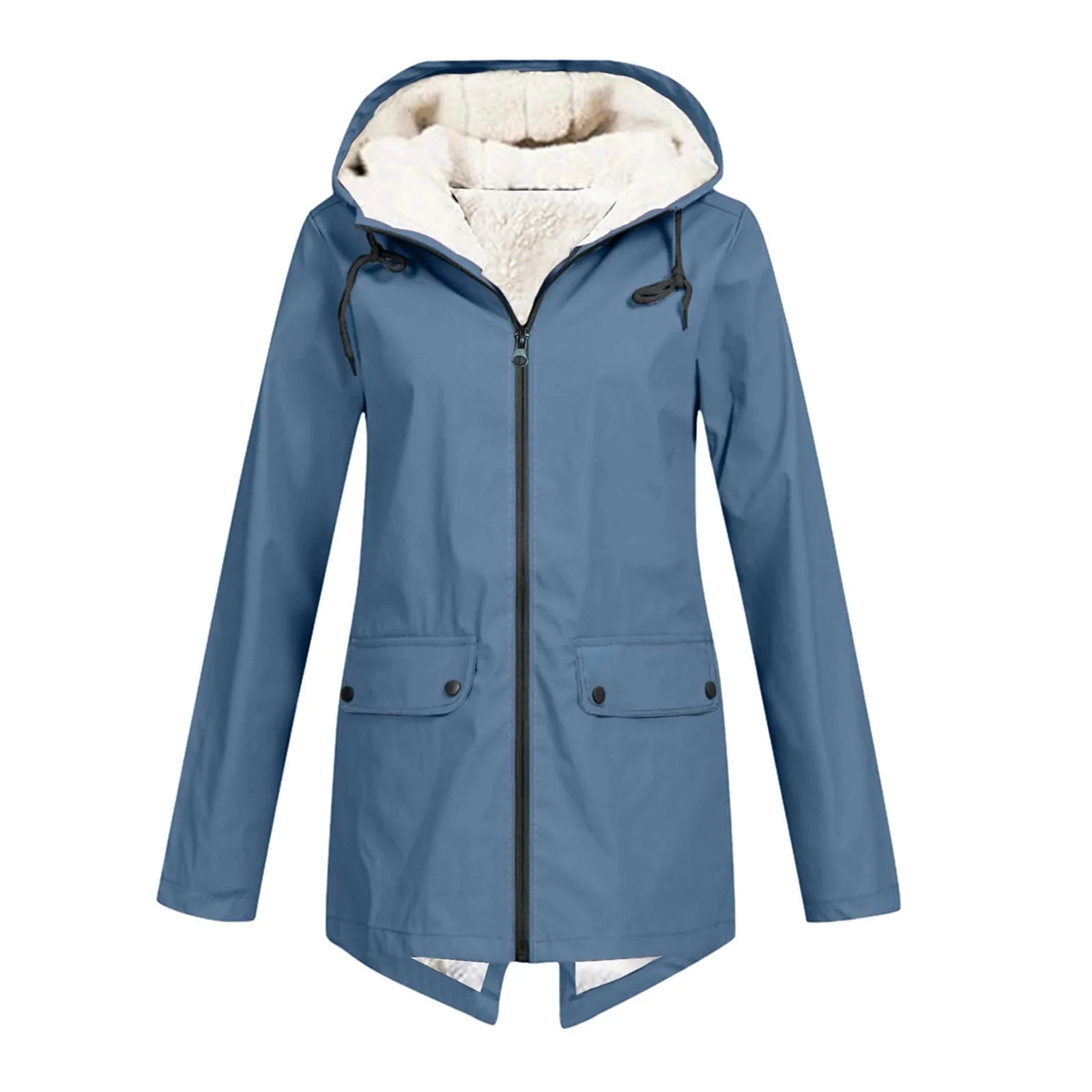 Wind- und Wetterjacke mit sherpa-Kapuze, Reißverschluss, blau, 2 Taschen