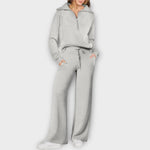Graues Lounge-Set: Kapuzenhoodie mit Kordel, weite Hose mit Bindeband