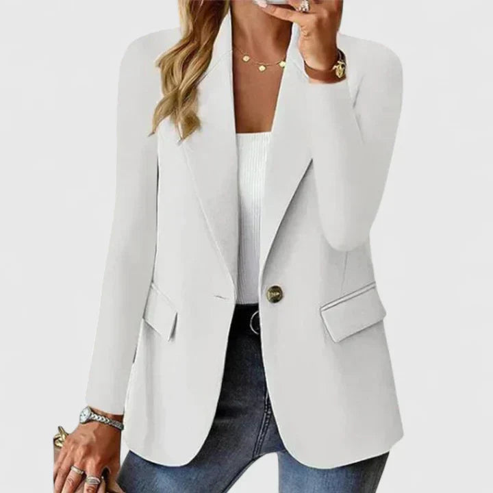 Weißer Blazer mit Reverskragen, 1 Knopfverschluss und Pattentaschen