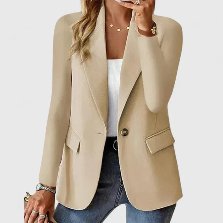 Beiger Blazer mit Reverskragen, 1 Knopfverschluss und Seitentaschen