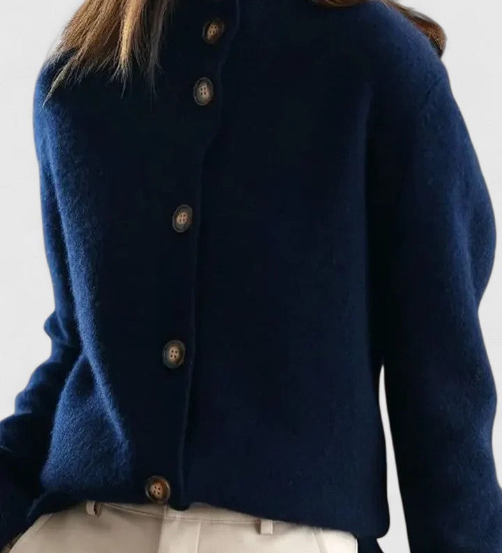 Cardigan mit Knopfleiste und Rundhalsausschnitt in Marineblau