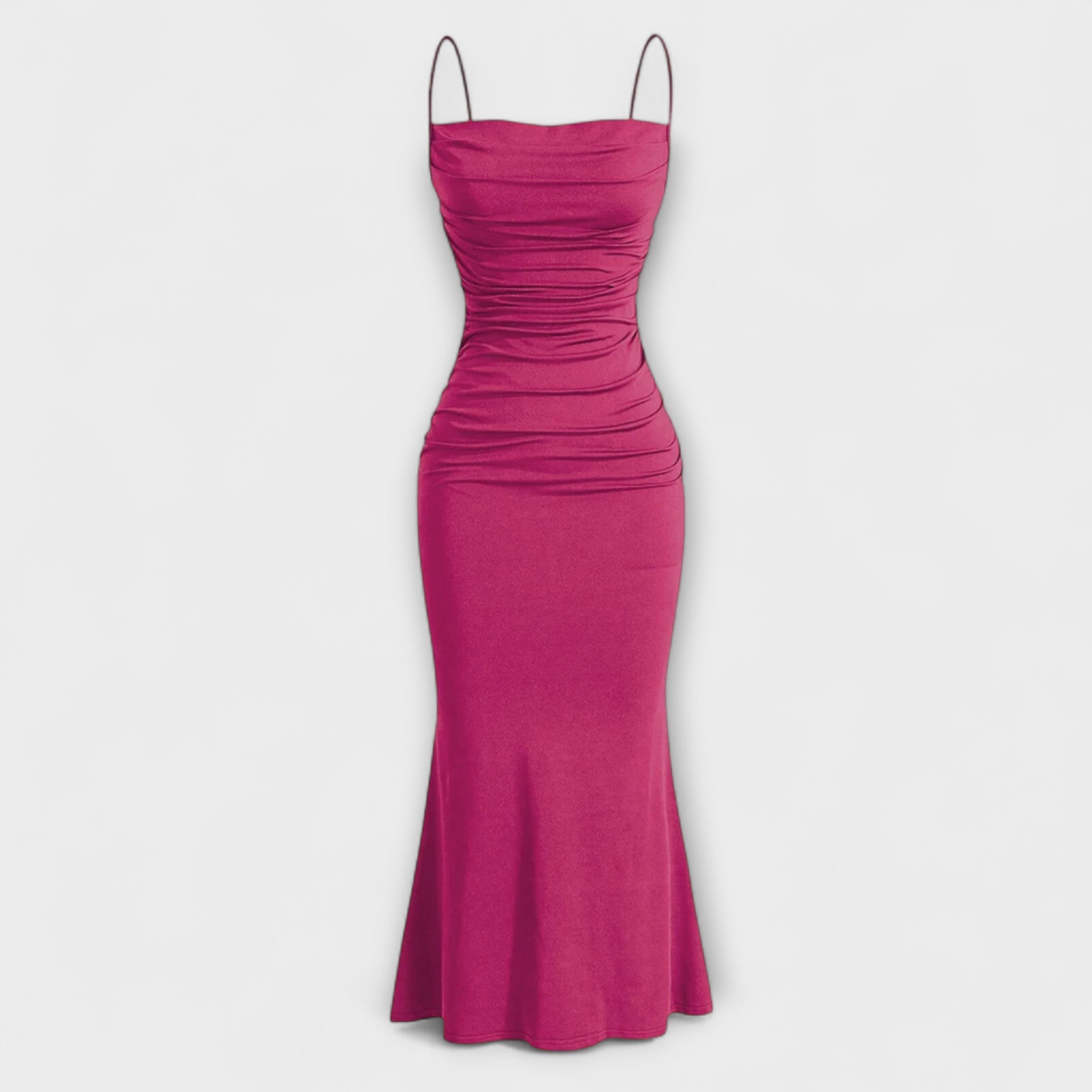 Maxi-Party-Kleid in Pink mit schmalen Trägern und gerafftem Taillenbereich