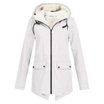 Wind- und Wetterjacke mit sherpa-Kapuze, Reißverschluss, weiß, 2 Taschen