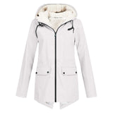 Wind- und Wetterjacke mit sherpa-Kapuze, Reißverschluss, weiß, 2 Taschen
