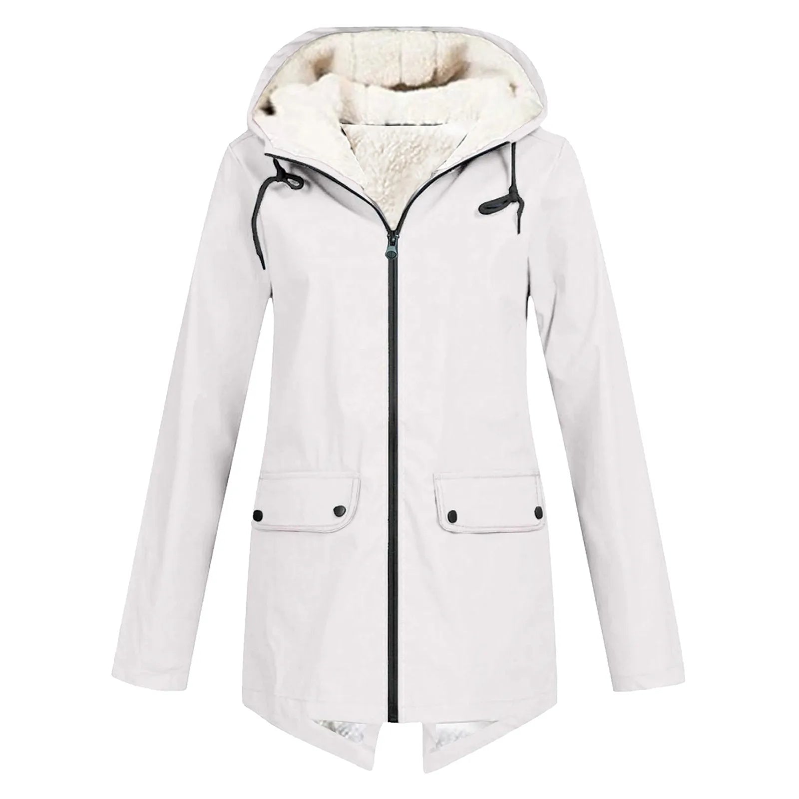 Wind- und Wetterjacke mit sherpa-Kapuze, Reißverschluss, weiß, 2 Taschen