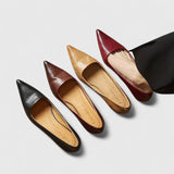 Absatzschuhe in mehreren Farben: schwarz, braun, beige und dunkelrot, spitz zulaufend