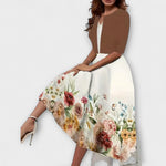 Midi-Kleid mit Blazeroptik, weiß mit buntem Blumenprint, weite Glockenform