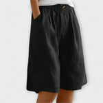 Nerissa-Sommer-Shorts Schwarz, elastischer Bund mit Knopf