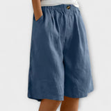 Nerissa-Sommer-Shorts Blau, elastischer Bund mit Knopf