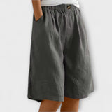 Nerissa-Sommer-Shorts Grau, elastischer Bund mit Knopf
