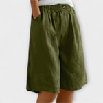 Nerissa-Sommer-Shorts Armeegrün, elastischer Bund mit Knopf