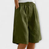 Nerissa-Sommer-Shorts Armeegrün, elastischer Bund mit Knopf