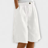 Nerissa-Sommer-Shorts Weiß, elastischer Bund mit Knopf
