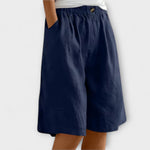 Nerissa-Sommer-Shorts Marineblau, elastischer Bund mit Knopf