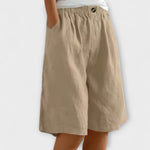 Nerissa-Sommer-Shorts Beige, elastischer Bund mit Knopf
