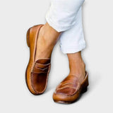 Klassische Damen-Loafer in Braun, Ledermock mit Ziernähten und Schlupfschaft