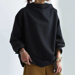 Wanda™-Pullover mit hohem Kragen, Schwarz, überschnittene Ärmel, locker