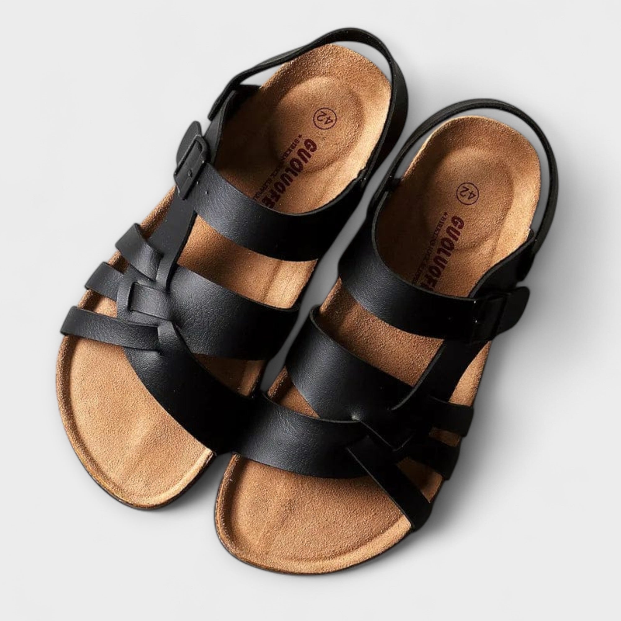 Martina Ledersandalen mit schwarzen Riemen und offener Ferse