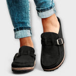Orthopädischer Damenschuh schwarz mit Zierschnalle, Wildlederoptik