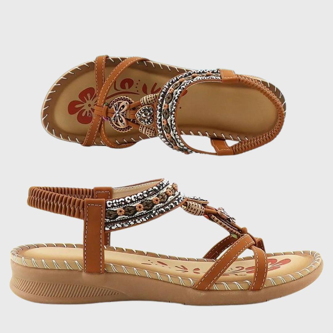 Orthopädische Sandalen in Braun mit Knöchelriemen, Zierborte und gepolsterter Sohle