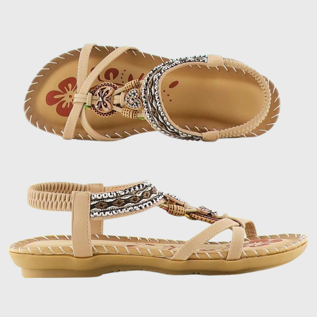 Orthopädische Sandalen in Beige mit verstellbaren Riemen und Zierborte am Fuß