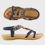 Orthopädische Sandalen in Dunkelblau mit Riemenriemchen und Zierborte am Knöchel
